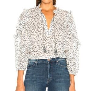 ULLA JOHNSON Lillian Blouse in Porcelain Sz 2 Ruffles Tassel Tie Peasant Cotton